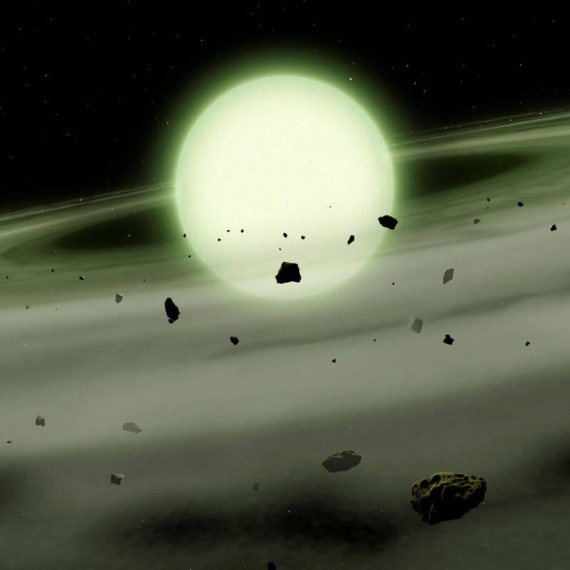 呈现淡黄绿色的编号WDJ1330+6435白矮星模拟图。（路透）